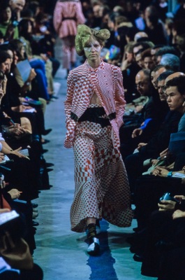 A Comme des Gar&ccedil;ons red and white printed suit, 'Optical Shock (Volume)' collection, Spring-Summer 2001 - 2