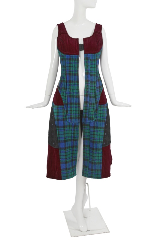 A Comme des Gar&ccedil;ons burgundy velvet and tartan wool dress, 'Beyond Taboo' collection, Autumn-Winter 2001-02