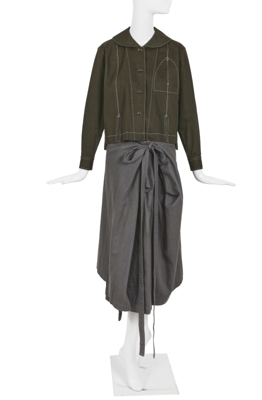A Comme des Gar&ccedil;ons green and grey cotton ensemble, circa 1980