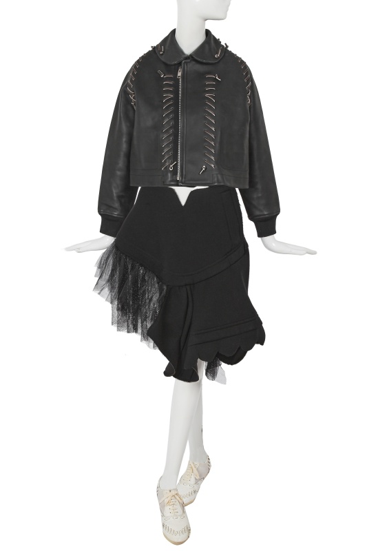 A Comme des Gar&ccedil;ons black leather and wool ensemble, 'Ballerina Motorbike' collection, Spring-Summer 2005