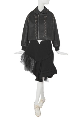 A Comme des Gar&ccedil;ons black leather and wool ensemble, 'Ballerina Motorbike' collection, Spring-Summer 2005