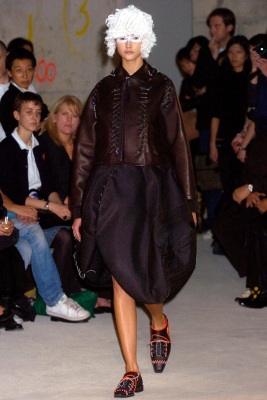 A Comme des Gar&ccedil;ons black leather and wool ensemble, 'Ballerina Motorbike' collection, Spring-Summer 2005 - 2