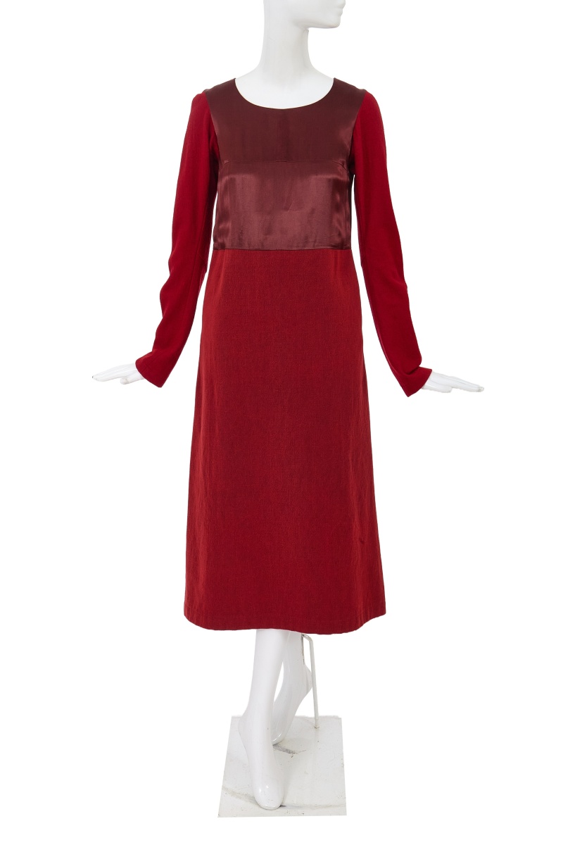 A Junya Watanabe/Comme des Gar&ccedil;ons red wool and satin dress, Autumn-Winter 1996-97