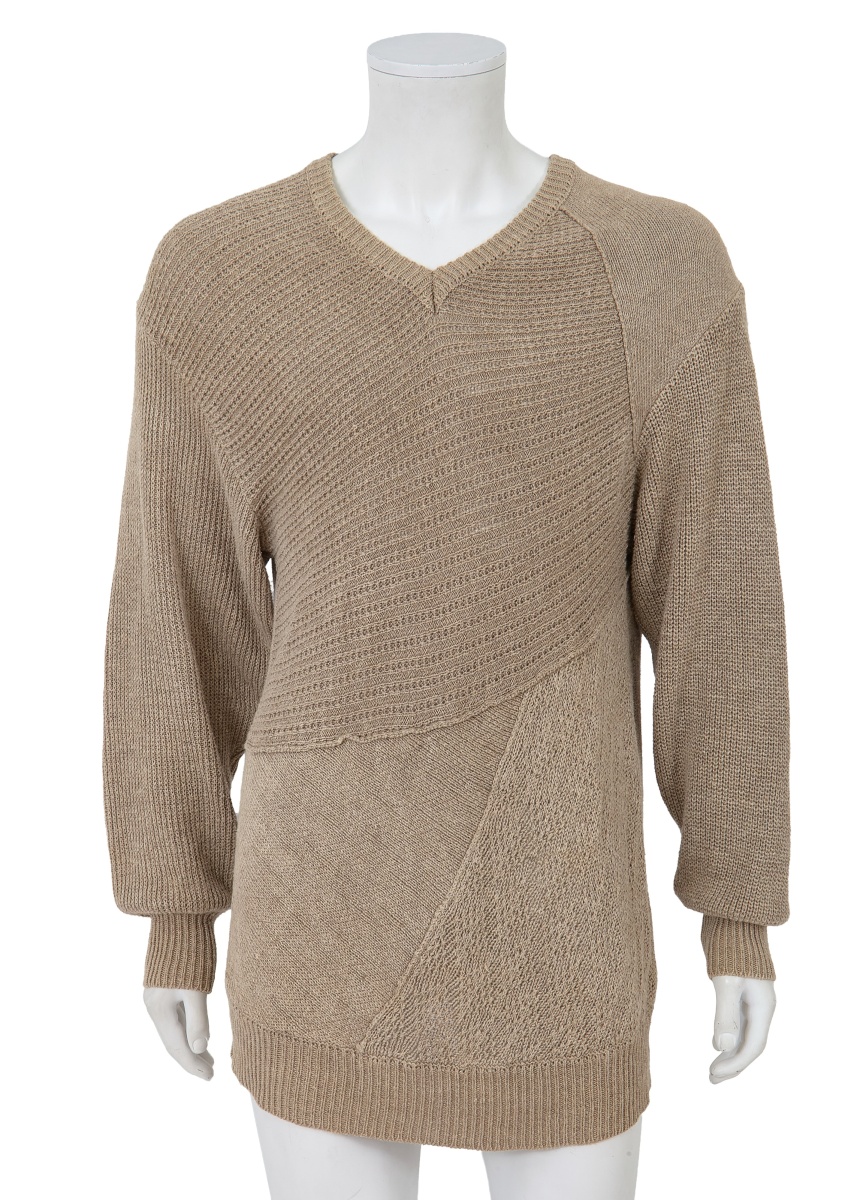 A Comme des Gar&ccedil;ons men's beige knitted cotton sweater, probably 'Patchworks and X' collection, Spring-Summer 1983
