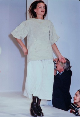 A Comme des Gar&ccedil;ons men's beige knitted cotton sweater, probably 'Patchworks and X' collection, Spring-Summer 1983 - 2