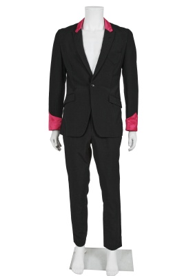 A Comme des Gar&ccedil;ons men's black and pink wool and satin suit, Spring-Summer 2005