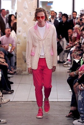 A Comme des Gar&ccedil;ons men's black and pink wool and satin suit, Spring-Summer 2005 - 2