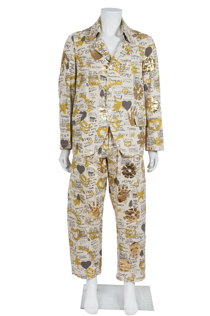A Comme des Gar&ccedil;ons men's printed brown and white striped cotton suit, Spring-Summer 2007