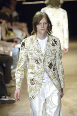 A Comme des Gar&ccedil;ons men's printed brown and white striped cotton suit, Spring-Summer 2007 - 2