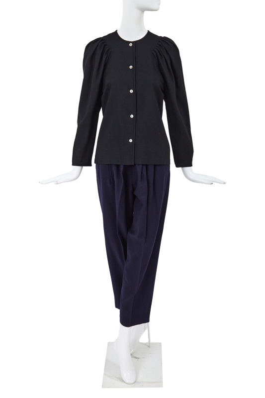 A Comme des Gar&ccedil;ons black and blue wool ensemble, probably 'Pirates' collection, Autumn-Winter 1981-82