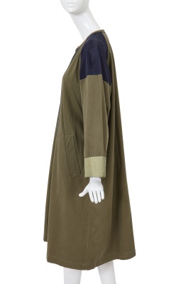 A Comme des Gar&ccedil;ons green and navy cotton drill coat, probably 'Indigo Dye and Twist' collection, Spring-Summer 1982 - 2