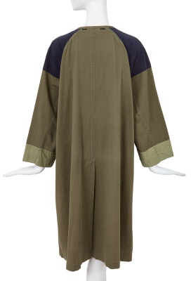 A Comme des Gar&ccedil;ons green and navy cotton drill coat, probably 'Indigo Dye and Twist' collection, Spring-Summer 1982 - 3