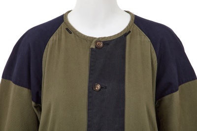 A Comme des Gar&ccedil;ons green and navy cotton drill coat, probably 'Indigo Dye and Twist' collection, Spring-Summer 1982 - 5