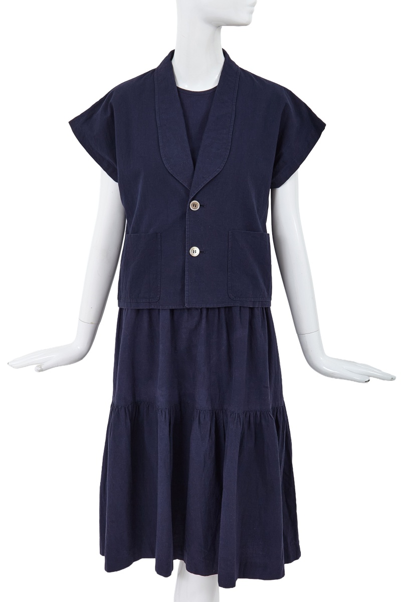 A Comme des Gar&ccedil;ons blue cotton jacket and dress, probably 'Indigo Dye and Twist' collection, Spring-Summer 1982