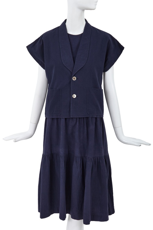 A Comme des Gar&ccedil;ons blue cotton jacket and dress, probably 'Indigo Dye and Twist' collection, Spring-Summer 1982