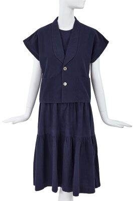A Comme des Gar&ccedil;ons blue cotton jacket and dress, probably 'Indigo Dye and Twist' collection, Spring-Summer 1982