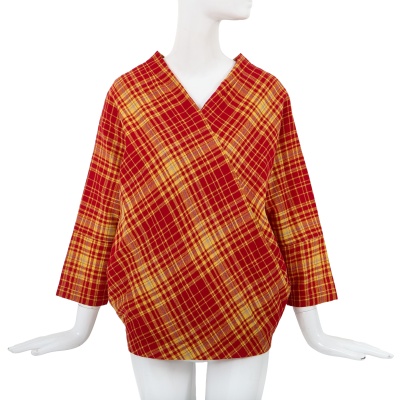 A Comme des Gar&ccedil;ons red and white tartan wool top, 'Holes' collection, Autumn-Winter 1982-83