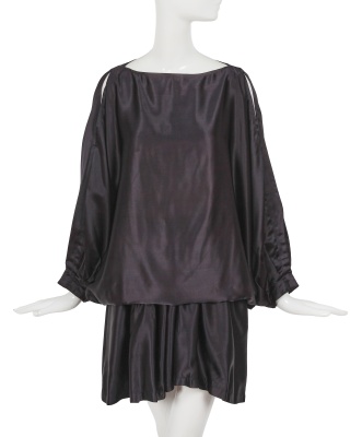 A Comme des Gar&ccedil;ons dark blue satin ensemble, 'Holes' collection, Autumn-Winter 1982-83