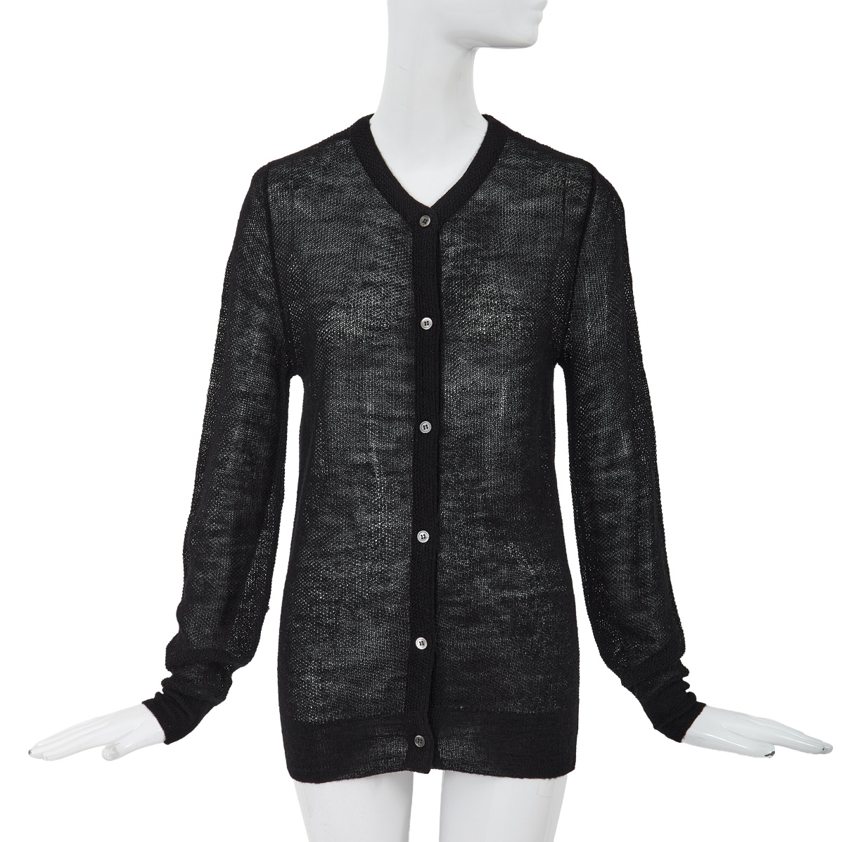 A Comme des Gar&ccedil;ons black wool-acrylic blend cardigan, probably 'Holes' collection, Autumn-Winter 1982-83