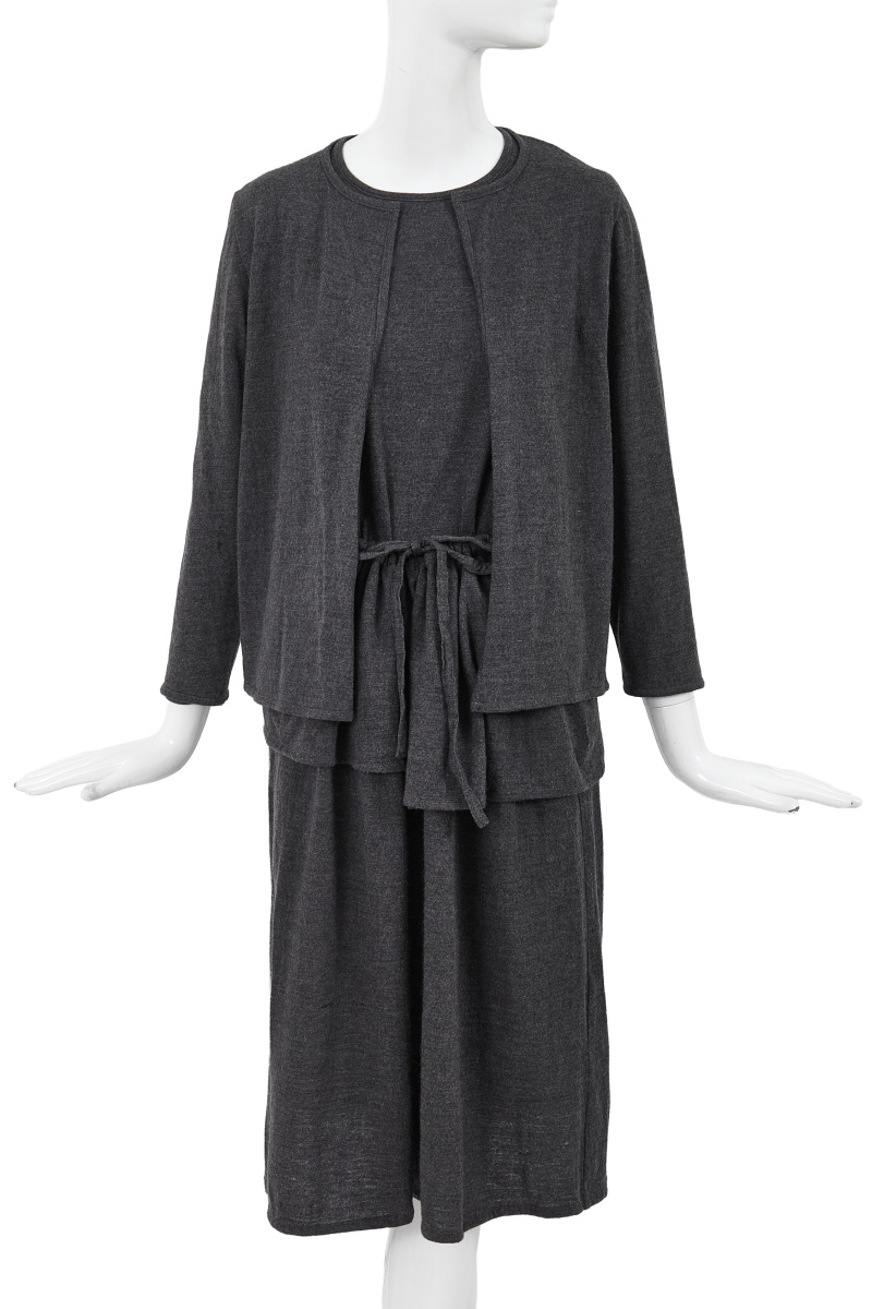 A Comme des Gar&ccedil;ons grey wool jersey three-piece ensemble, probably 'Patchworks and X' collection, Spring-Summer 1983