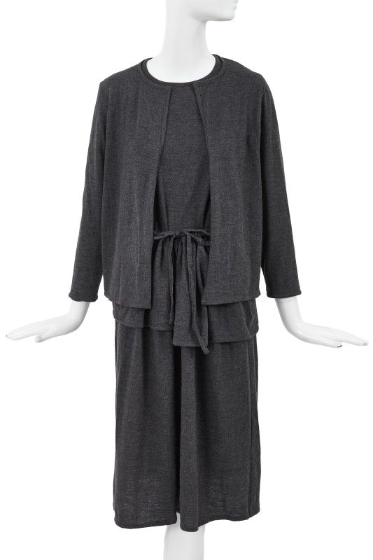 A Comme des Gar&ccedil;ons grey wool jersey three-piece ensemble, probably 'Patchworks and X' collection, Spring-Summer 1983