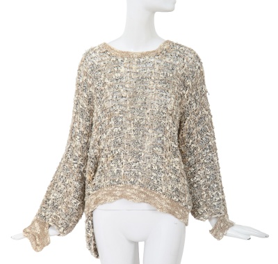 A Comme des Gar&ccedil;ons distressed beige cotton-hemp blend knitted sweater, probably 'Patchworks and X' collection, Spring-Summer 1983 - 2