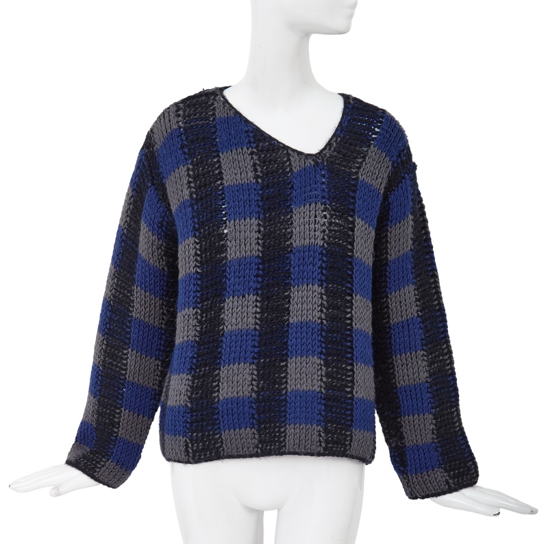 A Comme des Gar&ccedil;ons blue, grey and black checked wool sweater circa 1983