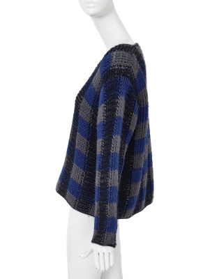 A Comme des Gar&ccedil;ons blue, grey and black checked wool sweater circa 1983 - 2