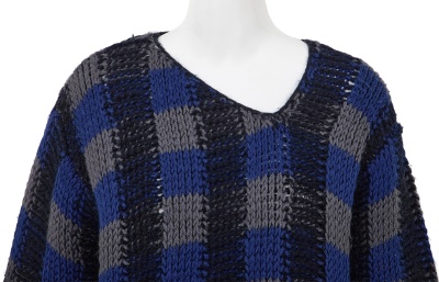 A Comme des Gar&ccedil;ons blue, grey and black checked wool sweater circa 1983 - 4