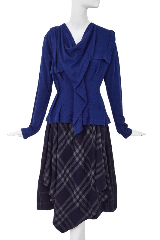 A Comme des Gar&ccedil;ons blue wool-blend ensemble, 'Gloves, Skirts, Quilted Big Coats' collection, Autumn-Winter 1983-84