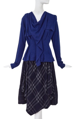 A Comme des Gar&ccedil;ons blue wool-blend ensemble, 'Gloves, Skirts, Quilted Big Coats' collection, Autumn-Winter 1983-84