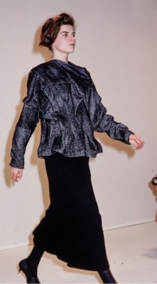 A Comme des Gar&ccedil;ons blue wool-blend ensemble, 'Gloves, Skirts, Quilted Big Coats' collection, Autumn-Winter 1983-84 - 2