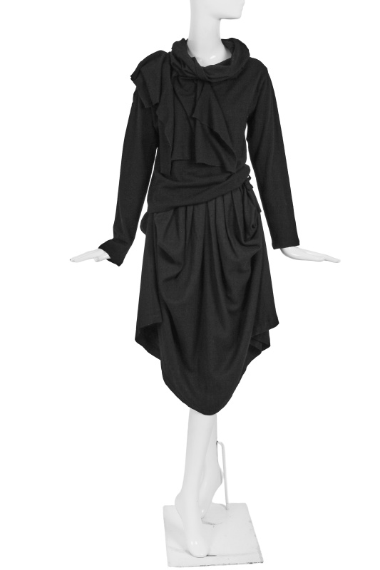 A Comme des Gar&ccedil;ons black wool ensemble, 'Gloves, Skirts, Quilted Big Coats' collection, Autumn-Winter 1983-84 s)' collection, Autumn-Winter 1984-85