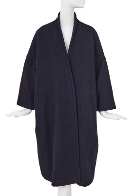 A Comme des Gar&ccedil;ons ink blue wool coat, probably 'Gloves, Skirts, Quilted Big Coats' collection, Autumn-Winter 1983-84
