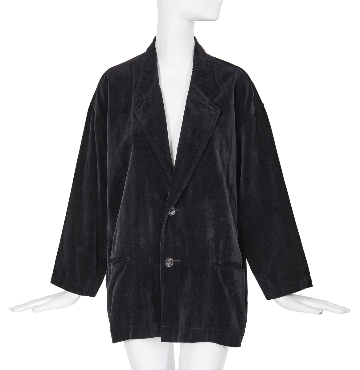 A Comme des Gar&ccedil;ons outsized black velvet blazer, probably 'Gloves, Skirts, Quilted Big Coats' collection, Autumn-Winter 1983-84