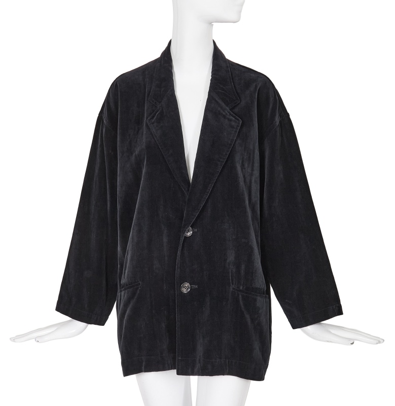 A Comme des Gar&ccedil;ons outsized black velvet blazer, probably 'Gloves, Skirts, Quilted Big Coats' collection, Autumn-Winter 1983-84