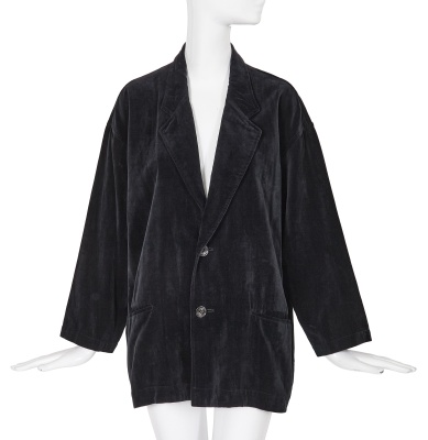 A Comme des Gar&ccedil;ons outsized black velvet blazer, probably 'Gloves, Skirts, Quilted Big Coats' collection, Autumn-Winter 1983-84