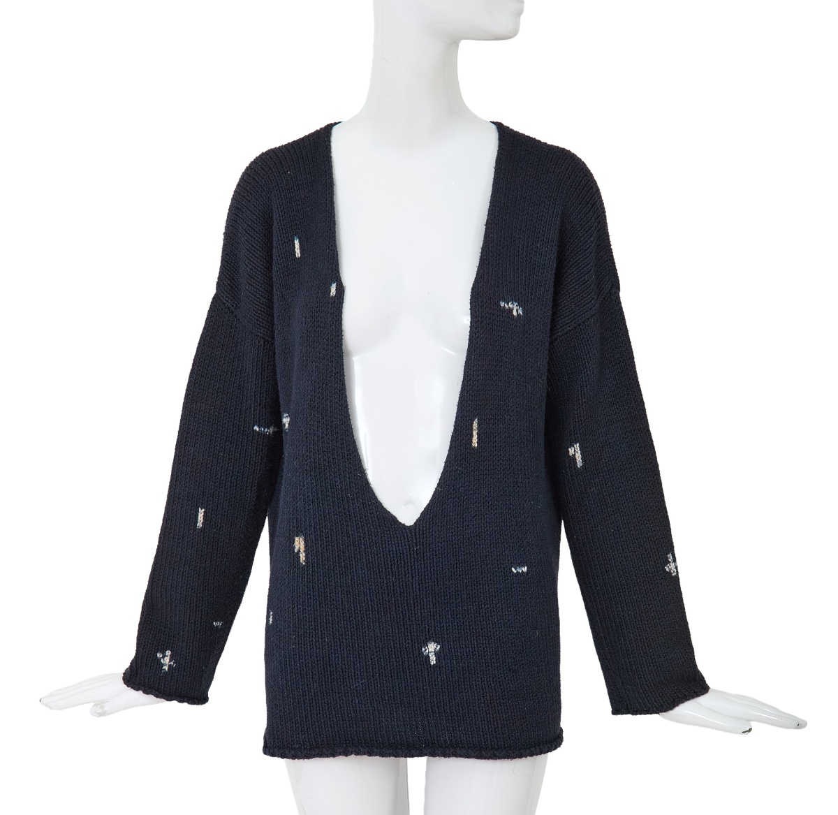 A Comme des Gar&ccedil;ons navy and white knitted cotton vareuse sweater probably 'Round Rubber' collection, Spring-Summer 1984