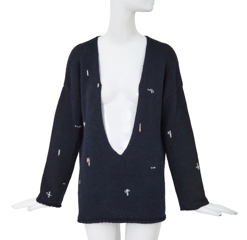 A Comme des Gar&ccedil;ons navy and white knitted cotton vareuse sweater probably 'Round Rubber' collection, Spring-Summer 1984
