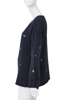 A Comme des Gar&ccedil;ons navy and white knitted cotton vareuse sweater probably 'Round Rubber' collection, Spring-Summer 1984 - 2