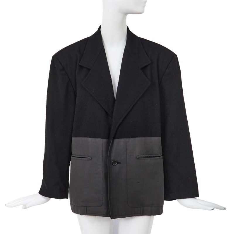 A Comme des Gar&ccedil;ons black wool and cotton blazer, probably 'Twist, Silk + Jersey, Knits (Patchworks)' collection, Autumn-Winter 1984-85
