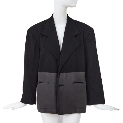 A Comme des Gar&ccedil;ons black wool and cotton blazer, probably 'Twist, Silk + Jersey, Knits (Patchworks)' collection, Autumn-Winter 1984-85
