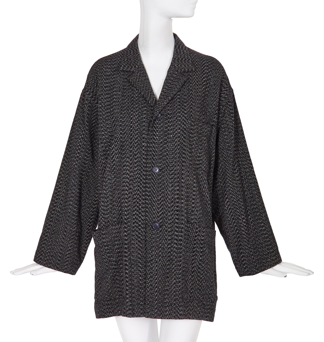 A Comme des Gar&ccedil;ons outsized black and grey wool jacket, probably 'Twist, Silk + Jersey, Knits (Patchworks)' collection, Autumn-Winter 1984-85