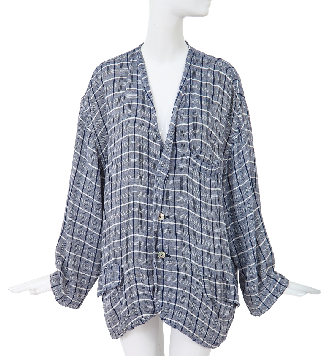A Comme des Gar&ccedil;ons blue and white checked cotton jacket, 'Mud-Dyed' collection, Spring-Summer 1985