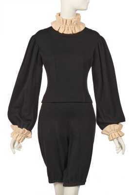 Peggy Moffit's Rudi Gernreich black jersey 'Renaissance' top and bloomers, Fall 1968
