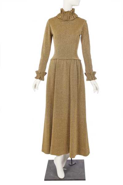 Peggy Moffit's Rudi Gernreich gold lurex knitted dress, Fall 1968