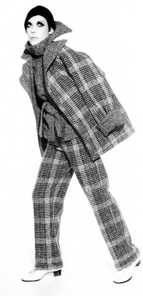 Peggy Moffitt's Rudi Gernreich 'Duke of Windsor' checked wool pant suit, Fall 1968