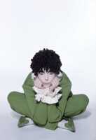 Peggy Moffit's Rudi Gernreich bright green knitted ensemble and wig, Fall 1968