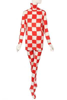 Peggy Moffitt's Rudi Gernreich red and white checkerboard-printed Ban-Lon ensemble, circa 1968