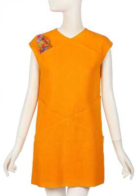 Peggy Moffitt's Rudi Gernreich tangerine linen shift dress, probably Resort 1968